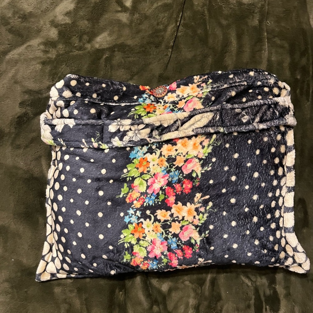 Johnny Was Black Gray Floral travel blanket